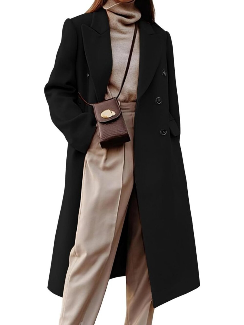 Stylish Women's Long Wool Trench Coat - Fall Winter Essential Peacoat Dress